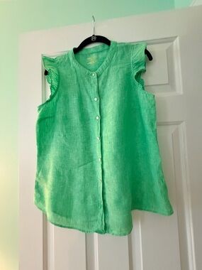 Lilly Pulitzer Bright Green Sleeveless Button-Front Top-Linen